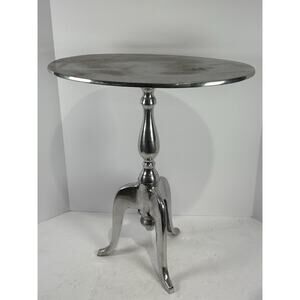 Mid Century Modern Aluminum Silver Metal Round Night Stand Table Wine Table